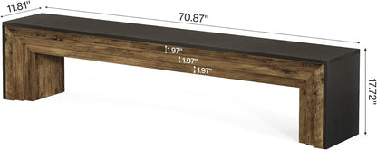 Tribesigns 70.9-Inch Extra Long Dining Bench, Farmhouse Wooden Kitchen Bench Seating for Table, Dining Room, Entryway, Living Room, Bedroom, Black & Brown