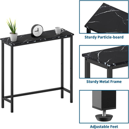 HollyHOME Narrow Sofa & Console Table, 29.5" Slim Entryway Table, Sofa Stand, Hallway Shelf, Bedroom, Living Room, Foyer, Black Marble