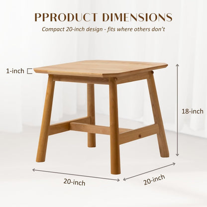 HEAH-YO Natural Wood End Table, 20" Farmhouse Side Coffee Table for Small Space, Space-Saving Nightstand for Living Room Bedroom Dorm, 20" W x 20" D x 18" H
