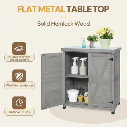 31" Weatherproof Small Storage Cabinet, Storage Cabinets with X-Shape Frame, Tool Cabinet with Magnetic Door for Patio & Garage, Gray