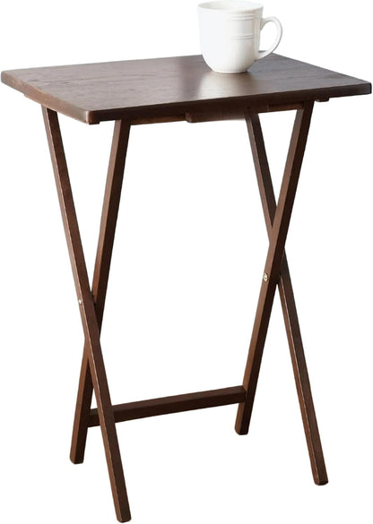 Rubberwood Folding TV Tray Table, Walnut Finish, 19x14.5-Inch