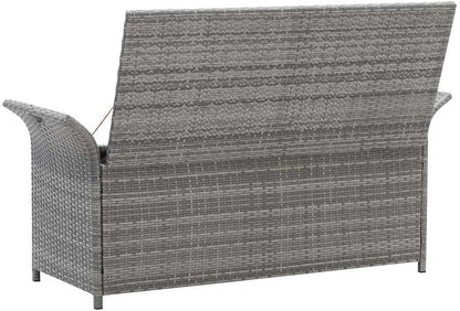 Poly Rattan Patio Storage Bench with Cushion, 54.3" Waterproof PE Outdoor Bench with Large Storage Space and Removable Polyester Cover, Gray