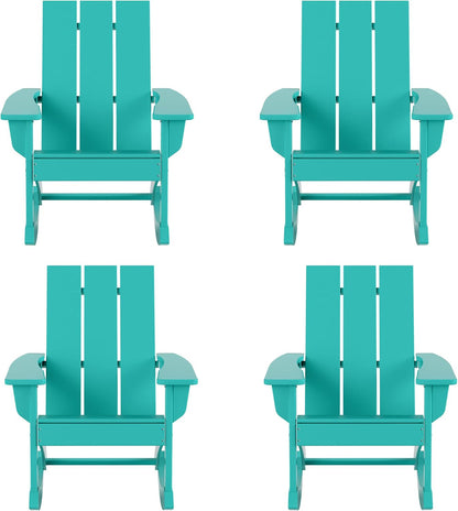 HDPE Shoreside Modern Rocking Poly Adirondack Chair (Set of 4),Turquoise