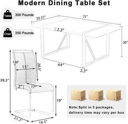 71" Modern Dining Table Set for 8, Black Dining Table Set for 8, Black Wood Tabletop with Gold Metal Legs, Rectangular Kitchen Table and 8 Faux Leather Chair for Apartment, Kitchen & Dining Room