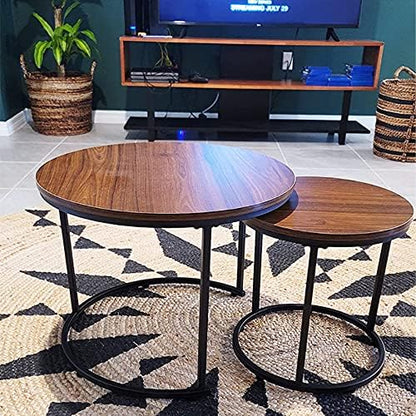 aboxoo Coffee Table Nesting Side Round Set of 2 End Table Top Sturdy Metal Frame Desk Centerpiece Living Room Bedroom Apartment Modern Industrial Simple Nightstand