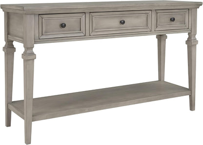 Knocbel 50" Retro Style Console Table Solid Wood Frame Sofa Table with Bottom Open Shelves and 3 Top Storage Drawers Entryway Table for Living Room, Coffee Bar, Hallway, Front Hall