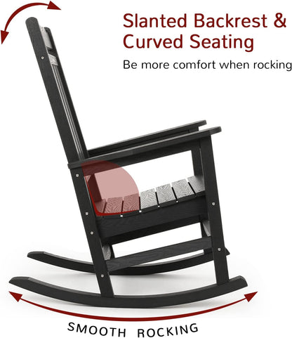 Stoog All-Weather Outdoor Rocking Chairs Set of 2, Oversized Rocking Chairs with 400 lbs Weight Capacity, for Backyard, Fire Pit, Lawn, Garden, Black