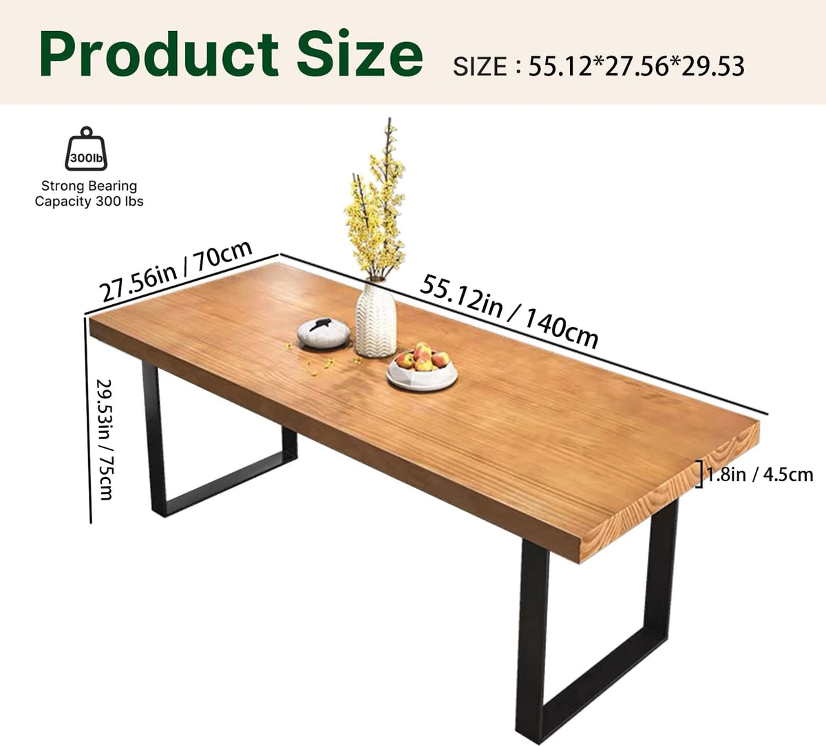 Stylish Modern Minimalist Solid Wood Dining Table with Sturdy Metal Base – Easy Assembly, Versatile Design for Dining Rooms, Living Rooms, and Offices