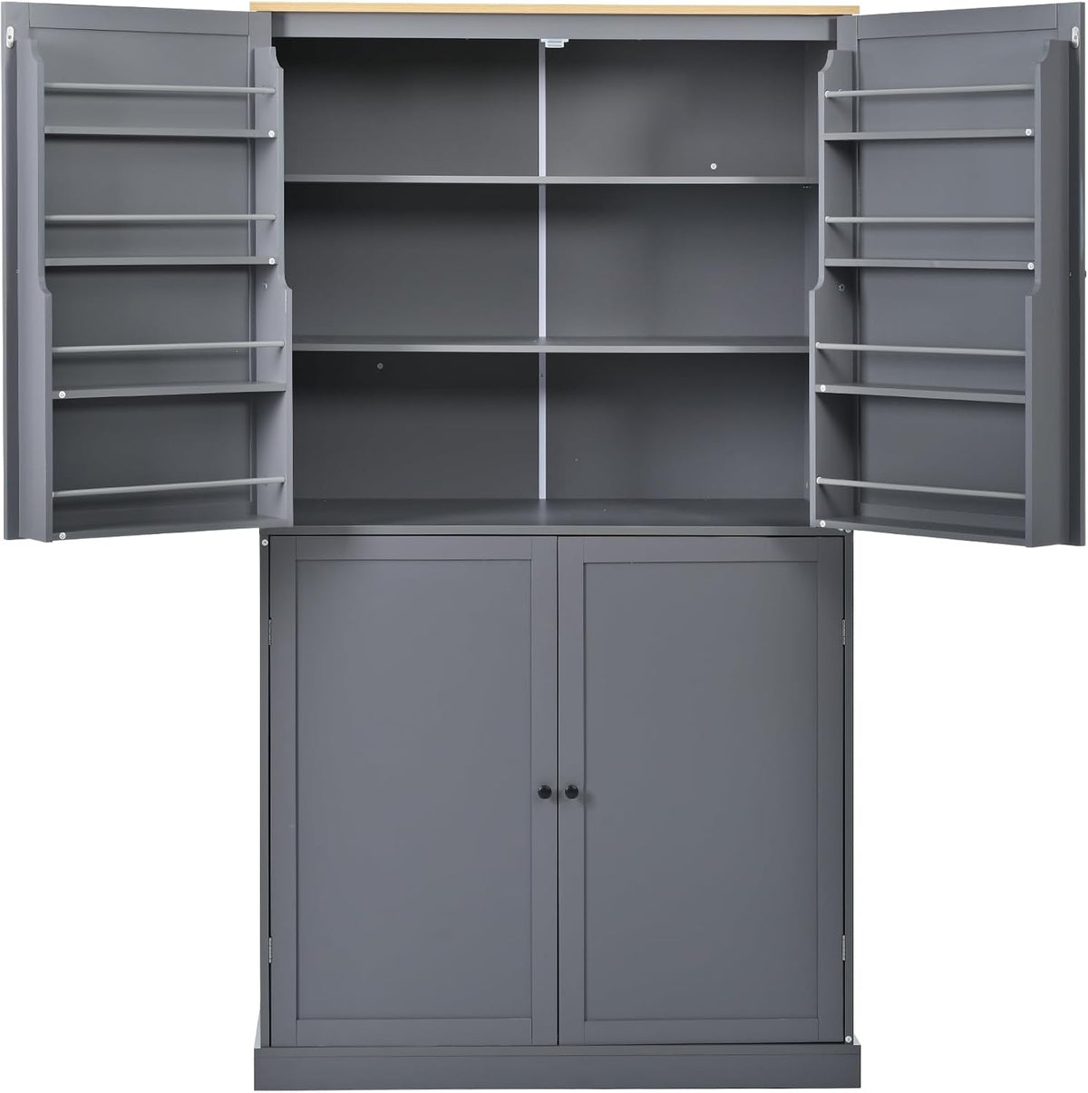 RUNNA High Freestanding Kitchen Pantry with 2 Drawers, 2 Adjustable Shelves, 8 Door Shelves, Large Cupboard Storage Cabinet for Dining Room (Gray#Large)