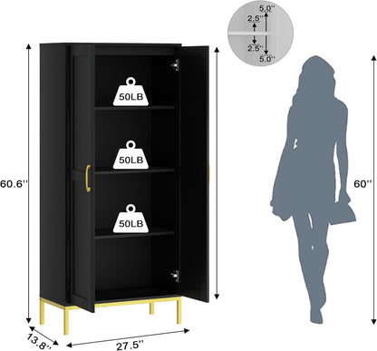 Kitchen Pantry Cabinet,Kitchen Pantry with 2 Adjustable Shelves,4 Shelf Cabinet,Freestanding Floor Cabinet,Unit for Garage Storage,Pantry,Laundry Room,Organization and Storage,Black