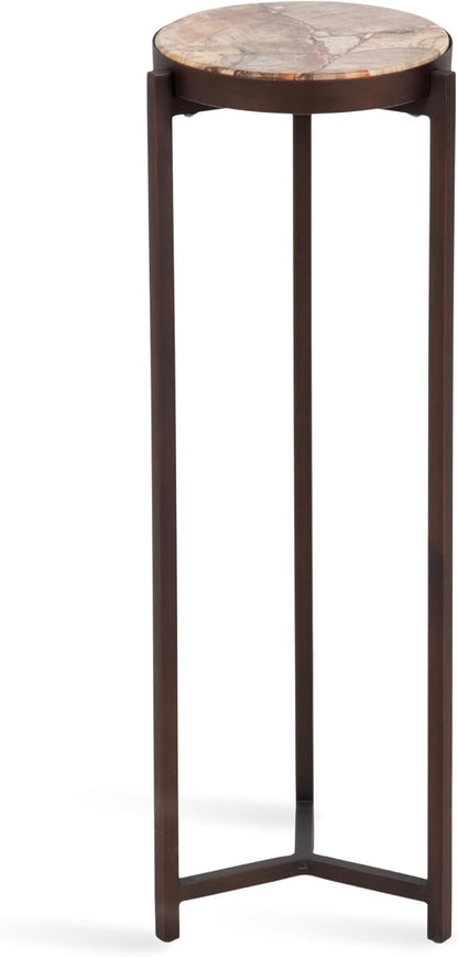 Kate and Laurel Aguilar Modern Drink Table, 9 x 9 x 23, Petrified Wood and Bronze, Unique Round Wood Mini Stand for Use as Bathroom Accent or Pedestal Martini Table