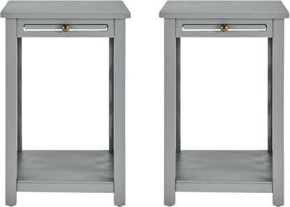 Alaterre Furniture Coventry 2-Pack Wood End Tables – Compact Side Tables with Pull-Out Tray, Bottom Shelf, and Open Square Side Panels – Easy Assembly Storage Tables for Living Room or Bedroom (Gray)