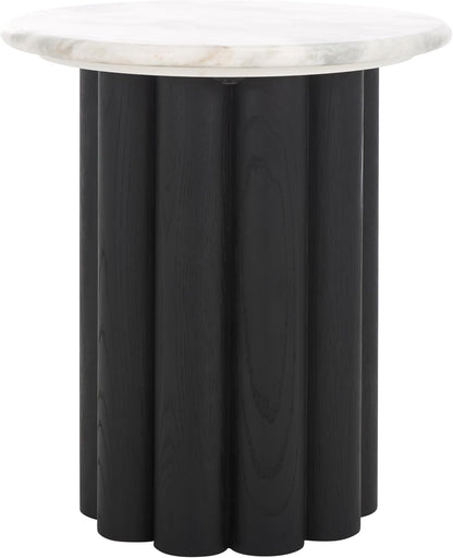 SAFAVIEH Couture Collection - Roxiella Black Solid Wood & Round Marble Top Accent Table, Pedestal Design, Sculptural Modern Side Table (SFV9732B)