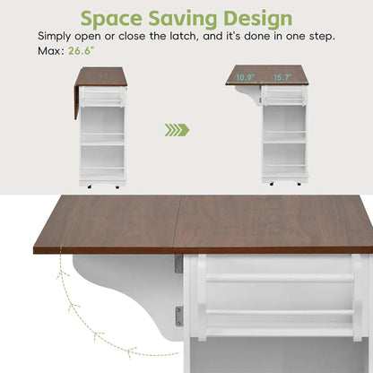 Movable Kitchen Island with Internal Storage Rack, Power Outlet and Open Shelves, Stationary Kitchen Storage Islands with Knife Holder, for Kitchen, Dining