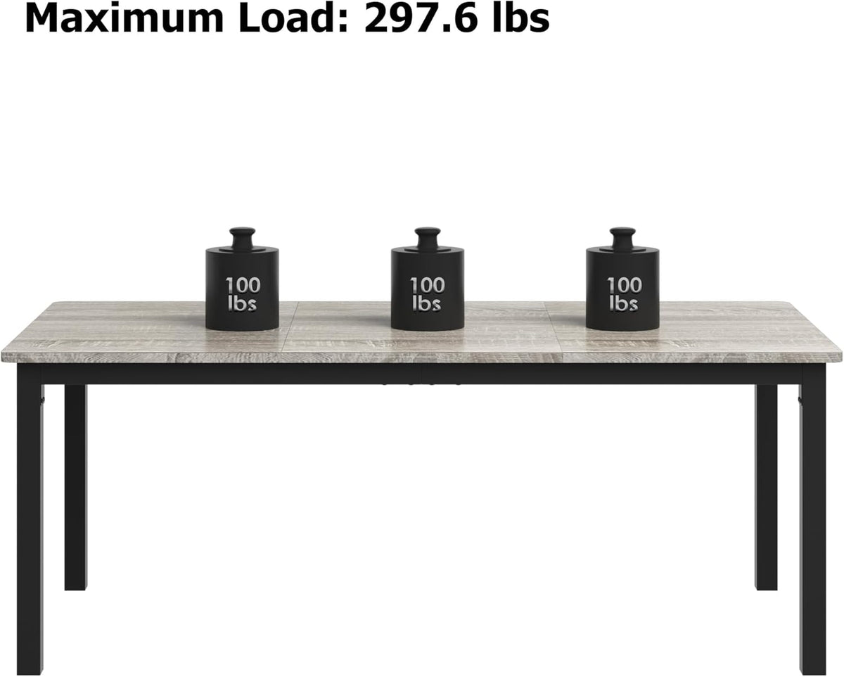 71 Inch Industrial Dining Table, Large Rectangle Kitchen Table with Metal Legs, Round Corners, Wooden Conference Tables Writing Desk for Dining Room, Living Room, Rustic Grey