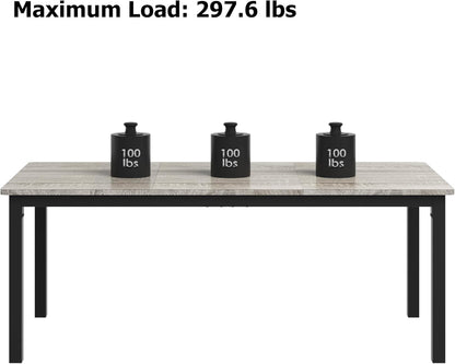 71 Inch Industrial Dining Table, Large Rectangle Kitchen Table with Metal Legs, Round Corners, Wooden Conference Tables Writing Desk for Dining Room, Living Room, Rustic Grey