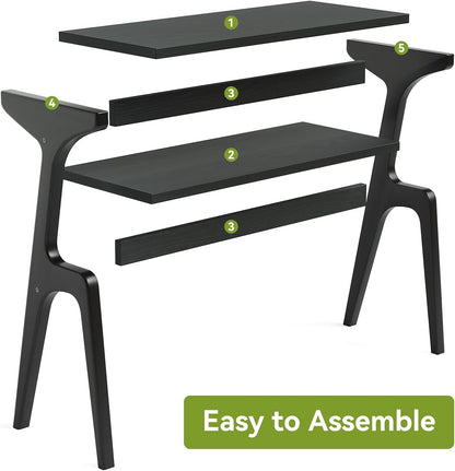 1Easylife Narrow End Table Set of 2, Solid Wood Sofa Side Table with 2-Tier Storage Shelf, Tall Slim Bedside Table Nightstand for Living Room, Bedroom, Black