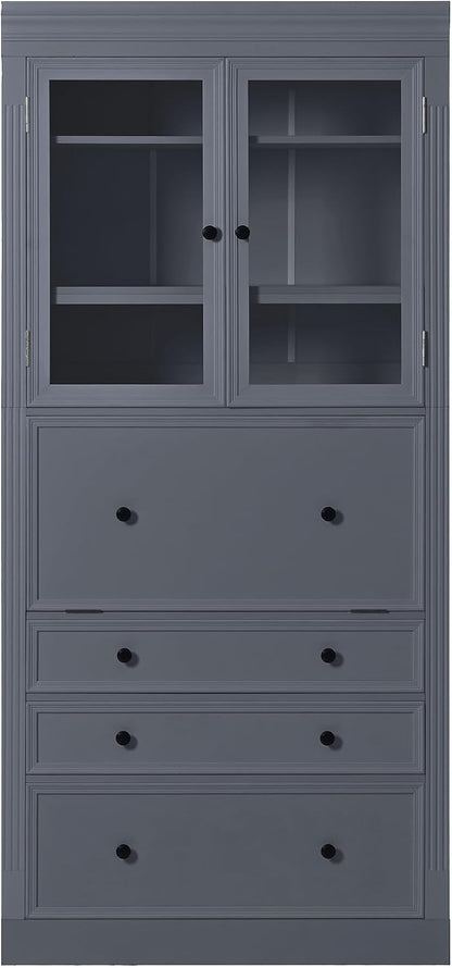 78" Tall Kitchen Pantry Cabinet with 3 Drawers, Large Wooden Kitchen Organizers Storage Cabinet Cupboard with Power Outlet and Adjustable Shelves for Dining Room, Living Room, Grey