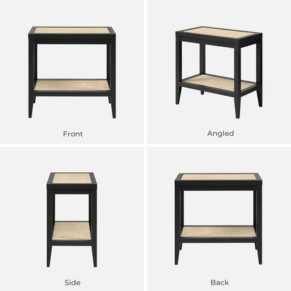 SICOTAS Rattan Nightstands Set of 2 - Boho Shelf Bedside Tables Narrow End Table Living Room Set of 2 Side Table with Storage Shelves for Small Space - Black Oak