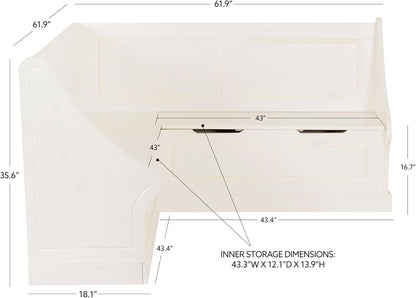 Linon Harris White Corner Breakfast Nook - Nook Only, Table is NOT included! 20.88D x 61.88W x 36.63H in