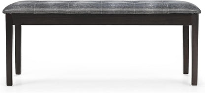 TANGZON 116cm/45Inches PU Leather Padded Dining Bench, Rubber Wood Legs Upholstered Bench, Tufted Long Bench Seat for Kitchen Living Room Bedroom Hallway Entryway (Grey)