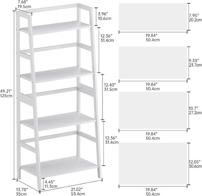 HITNET Ladder Shelf, 4 Tier Bookshelf, Floor Standing Bathroom Storage Rack with Bamboo Frame, Home Office Open Display Bookcase, White