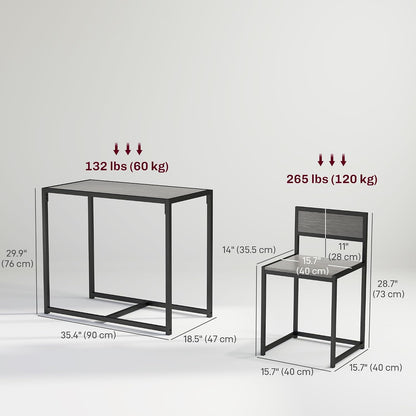 HOMCOM Dining Table Set for 2 for Small Space Room Grey | Kitchen Table and Chairs, Industrial Dining Set, Breakfast Nook