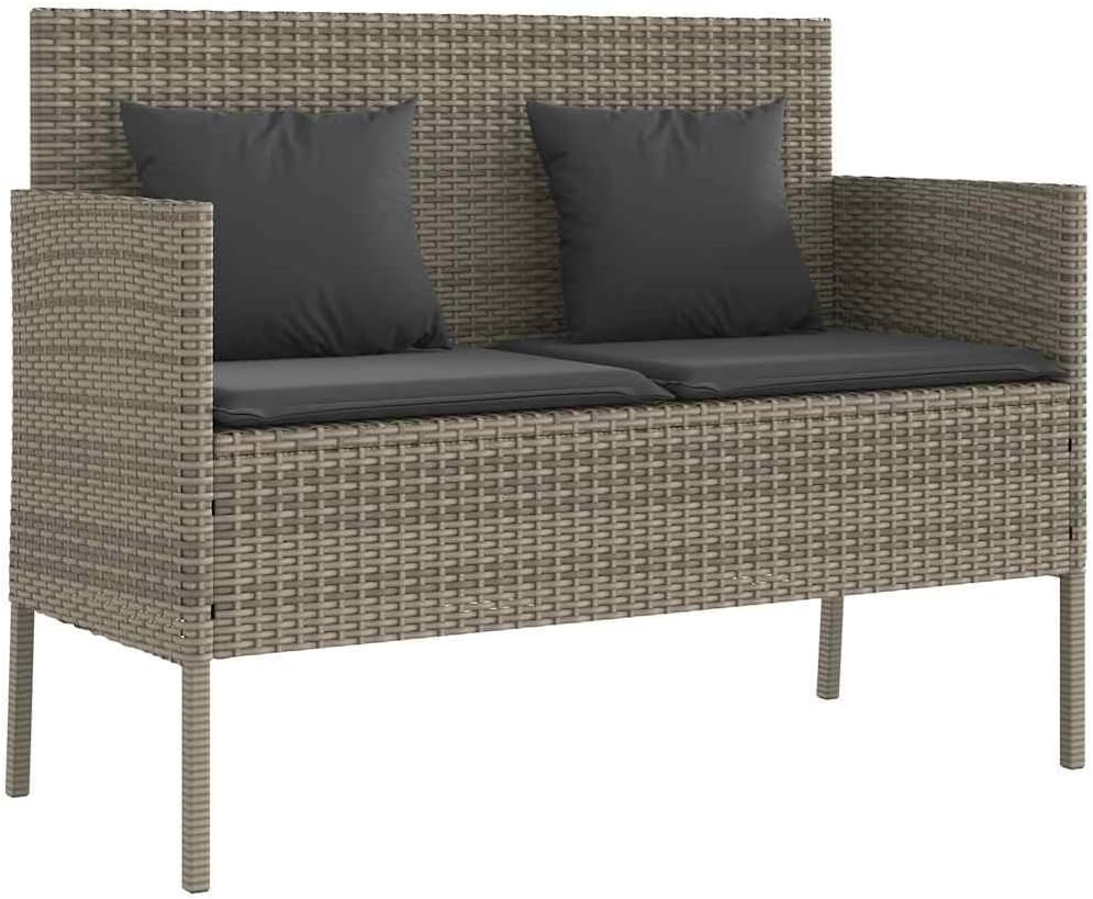 Patio Storage Bench with Cushion, PE Rattan Garden Bench with Waterproof Bag, Outdoor Seating and Storage Box for Cushions and Towels, Gray