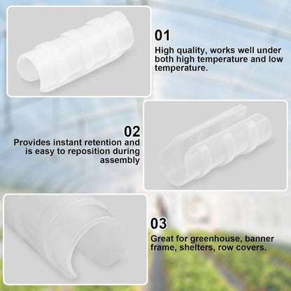 80PCS 1 inch Greenhouse Clips White Greenhouse Clamps Black Plastic Clamps Garden Buildings Tube Clips for PVC Pipe Greenhouse Films, Sunshade Nets, Shelters, Farming, Gardening
