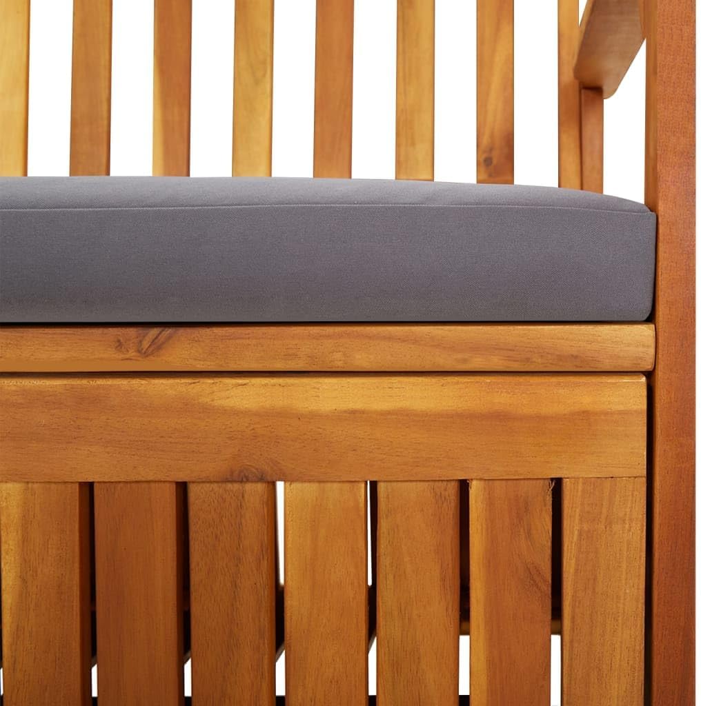 Outdoor Storage Bench with Cushion 58.3 inch Solid Acacia Wood Patio Entryway Seating with Hidden Compartment for Garden Deck Hallway Gray