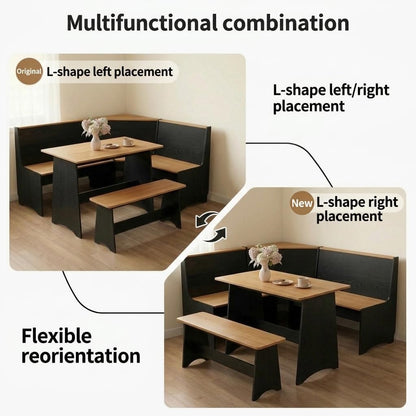 Farmhouse Breakfast Nook Table Set, Dining Nook Set with Corner Bench,with Storage Function Mid Century Modern Small Dining Table Set, Kitchen Table Corner Set (Yellow + Black)