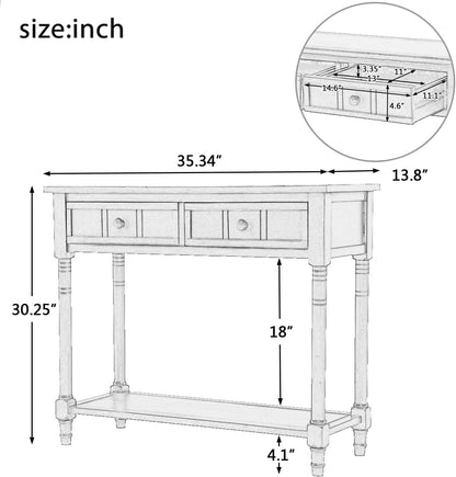 Merax Long Narrow Entryway Console Table with Storage Drawers and Bottom Shelf Dark Navy