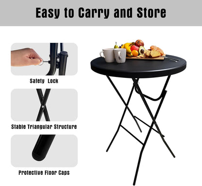 32in Cocktail Table, Folding Round High Top Indoor Outdoor Use, Foldable Bar Height Table for Parties and Commercial Events (Black, 2 Pcs)