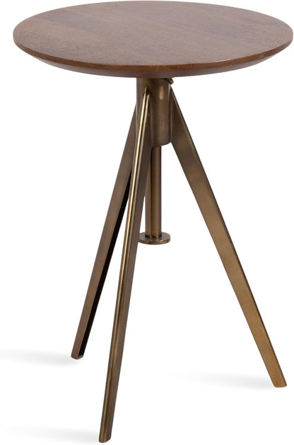 Kate and Laurel Keres Mid-Century Adjustable-Height Round Pedestal Side Table, 16 x 16 x 28, Walnut Brown and Brass, Modern Circle End Table for Use as Indoor Plant Stand or Bedroom Nightstand