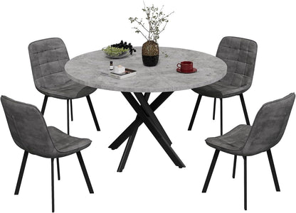 EROMMY Round Dining Table Set for 4, Modern Kitchen Table and Chairs with X-Shaped Table Legs & U-Shaped Thick Cushion, Wooden Dining Room Set for Dining Room Kitchen (Gray Table + 4 Gray Chairs)