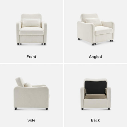 mopio Sophie 4-in-1 Convertible Sleeper Chair Bed, Accent Chair, Chaise Lounge, Comfy Reading Armchair, Pull Out Sofa Bed with Adjustable Backrest for Living Room, Bedroom (Pearl White Boucle)