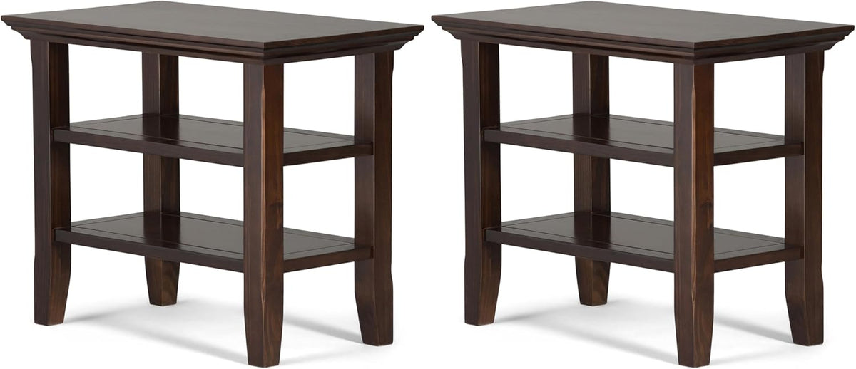 SIMPLIHOME Acadian Solid Wood 14 inch Wide Transitional-Style Narrow Side Tables in Brunette Brown for the Living Room and Bedroom (Set of 2)