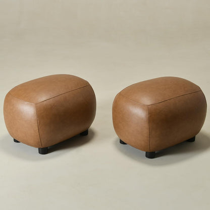 KINWELL 23" Wide Faux Leather Upholstered Ottoman Set of 2, Camel | Living Room Footrest with Soft Padded Seat, Mid-Century Modern Entryway Footstool for Bedroom, Entryway or Living Room