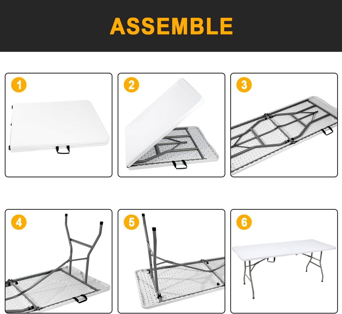 2 PCS 70.8" W X 29" D X 29" H - 6 ft White Folding Table White Portable Heavy Duty Plastic Fold-in-Half Utility Foldable Table for Camp，Picnic & Party