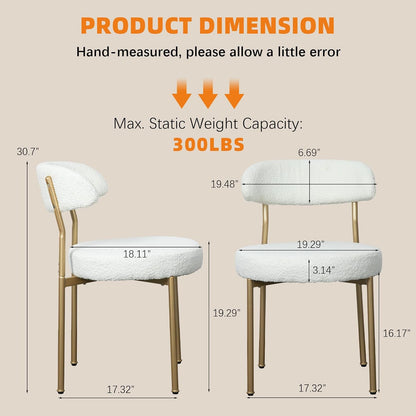 SoarFlash Dining Chairs, Beige Boucle Dining Chairs Set of 6, Kitchen Dining Room Chairs Curved Backrest Upholstered Mid Century Chair with Golden Metal Legs