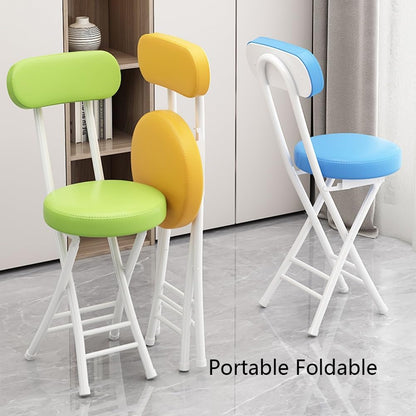 Folding Stool with Backrest, Cushioned Padded Leather Round Portable Foldable Bar Stool Chair for Kitchen(Brown)