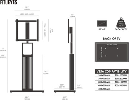 FITUEYES Floor TV Stand for 32-65" TV with Hidden Back Storage,Morandi Grey | Height Adjustable, Wood TV Stand Swivel, Scandinavian Style, Tall TV Stand for Home Decor with Reinforced Base, Zen Series