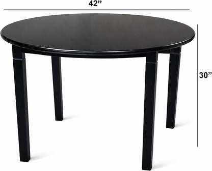 Modern 42 Inch Round Dining Table, Black Finish Solid Rubberwood