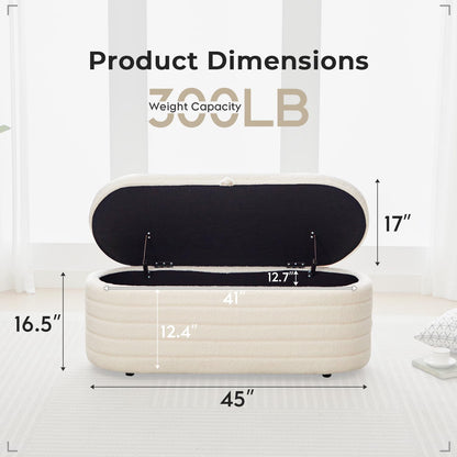 Storage Ottoman Bench End of Bed for Bedroom,45 inch Boucle Upholstered Entryway Shoe Seat Bench w/ Storage,Sherpa Modern Cute Padded Blanket Chest Stool Foot Rest for Living Room,Off-White