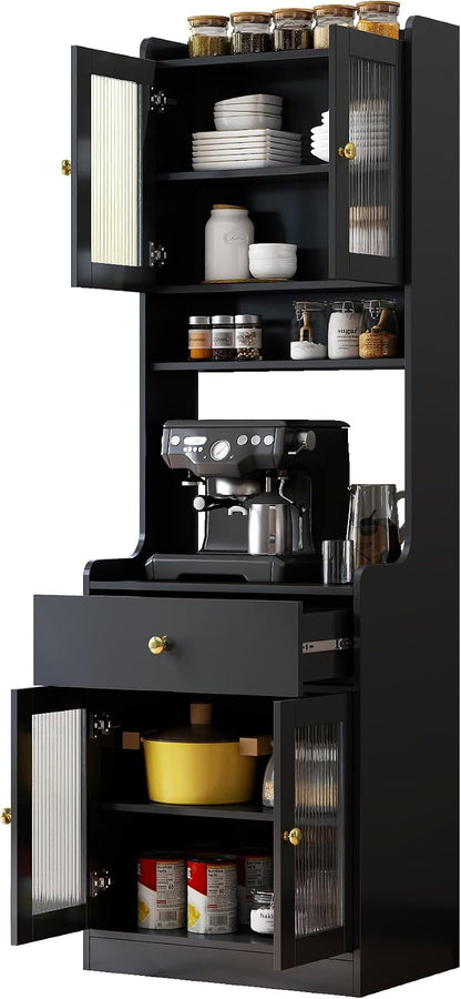 Spolllowe Kitchen Pantry Cabinet Farmhouse Storage Hutch with Microwave Stand Freestanding Buffet Sideboard Coffee Bar Cabinet for Kitchen Dining Room