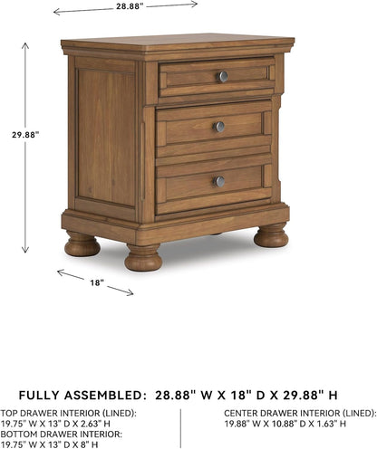 Signature Design by Ashley 2-Drawer Wood Nightstand, Chestnut Brown | Poplar solids, Pine veneer and MDF substrate, 30 in height, English dovetail construction, Hidden tray, Glarrison Series