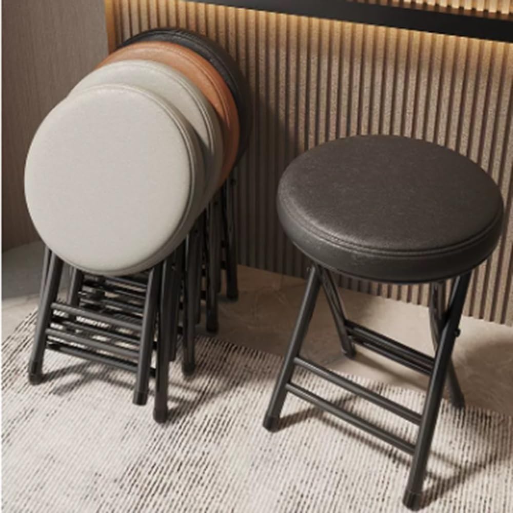 20" Home Folding Stool Collapsible Padded Bar Stool Round Kitchen Stools No Back Portable Breakfast Chairs PU Leather for Kitchen Breakfast Cafe(Yellow)