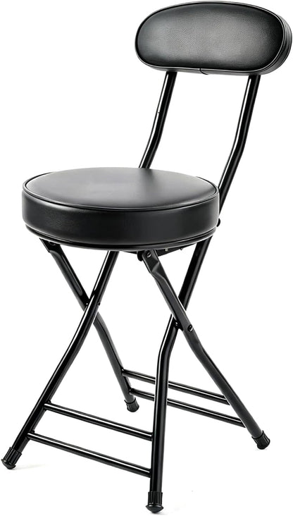 Folding Stool,Cushioned Padded Folding Bar Stool,18inch Black Height Heavy Duty Portable Chair Stool with 300lbs Capacity for Kitchen Living Room Garden Camping Fishing