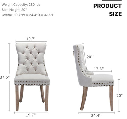 OVENTA Modern Tufted Upholstered Dining Chairs Set of 6, Beige Linen Dining Room Chair with Solid Wood Legs, Sillas de Comedor, Kitchen Chairs (Beige, Linen Set of 6)