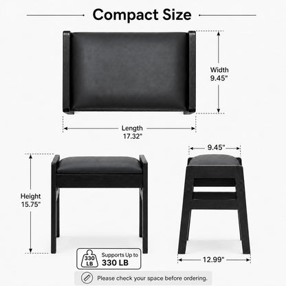 BAMBOOHOMIE Foot Stool Ottoman, Modern Vanity Stool Chair for Makeup with Removable Cushion & Side Handles, Bamboo Ottoman for Living Room Bedroom Office, Small Foot Rest for Couch (Black - Black)